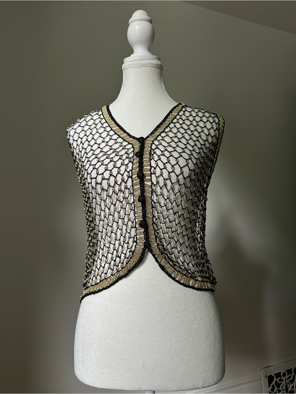 NWT COMPLIMENTS‎ Deadstock Open Knit Mesh Beaded Boho Festival Fairy Vest Sz 6